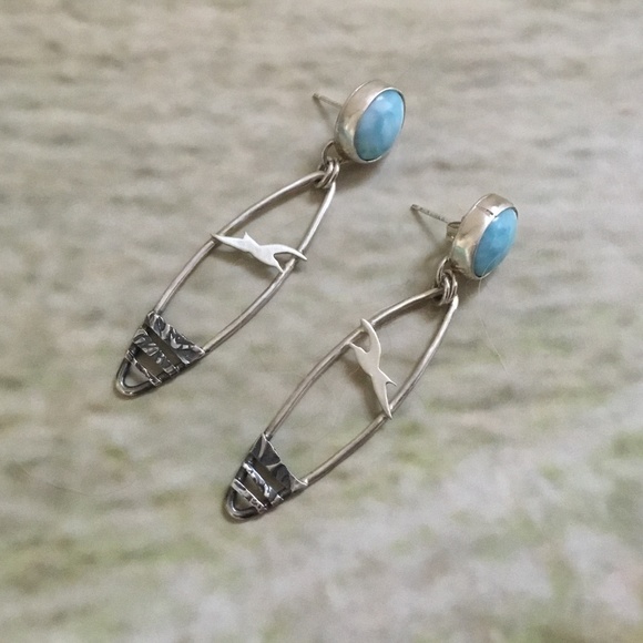Mosaic Smith (Etsy) Artisan Crafted Larimar & Sterling Silver Earrings: NWOT! - Picture 1 of 6